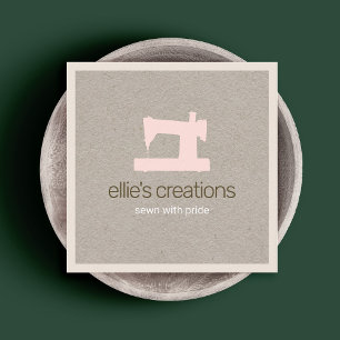 Carte De Visite Carré Machine à coudre rose simple Kraft