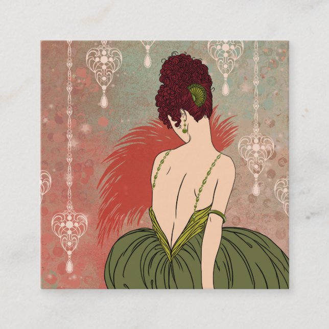 Carte De Visite Carré Madame d'art déco avec des bijoux - BIANCA : (Devant)