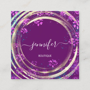 Carte De Visite Carré Magasin de beauté Purple Gold Floral QR Code Logo