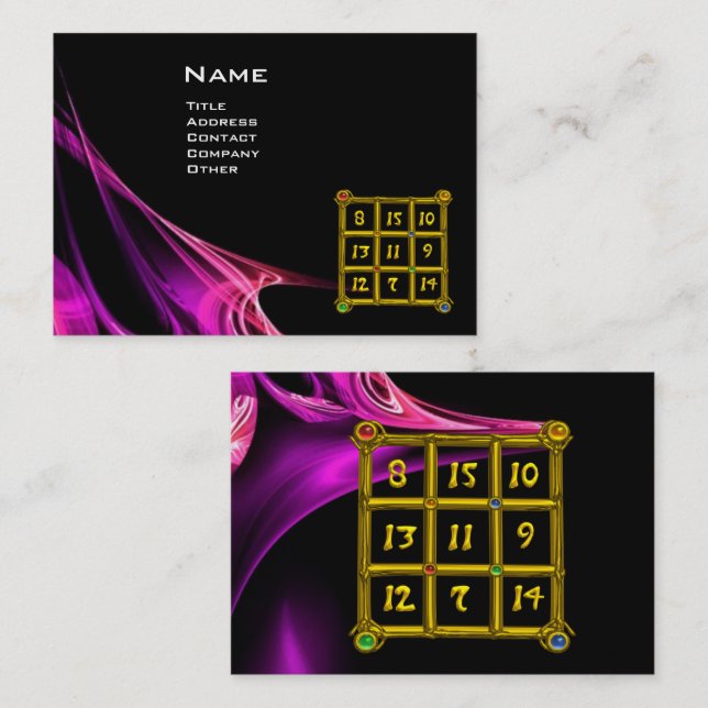 Carte De Visite CARRÉ MAGIC 33 Vagues Fractales Violet Rose Noir (Devant / Derrière)