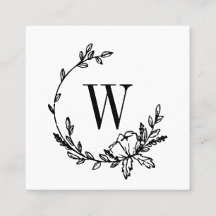 Carte De Visite Carré Magnifique monogramme de couronne de fleurs dessin