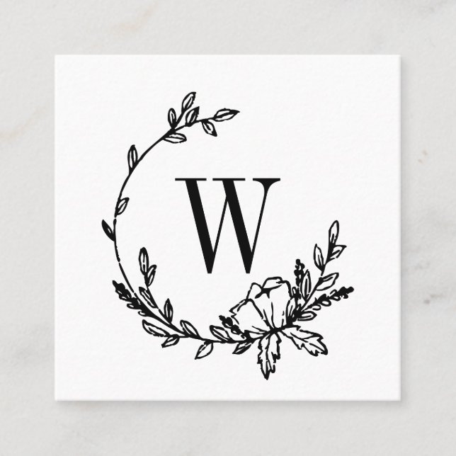Carte De Visite Carré Magnifique monogramme de couronne de fleurs dessin (Devant)