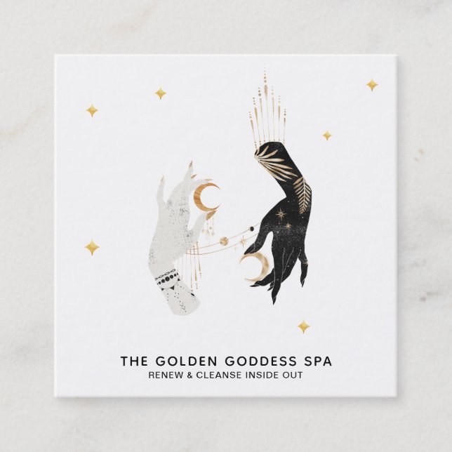 Carte De Visite Carré *~* Mains Stars Lune Mystic Gold Palm Feuilles Spa (Devant)