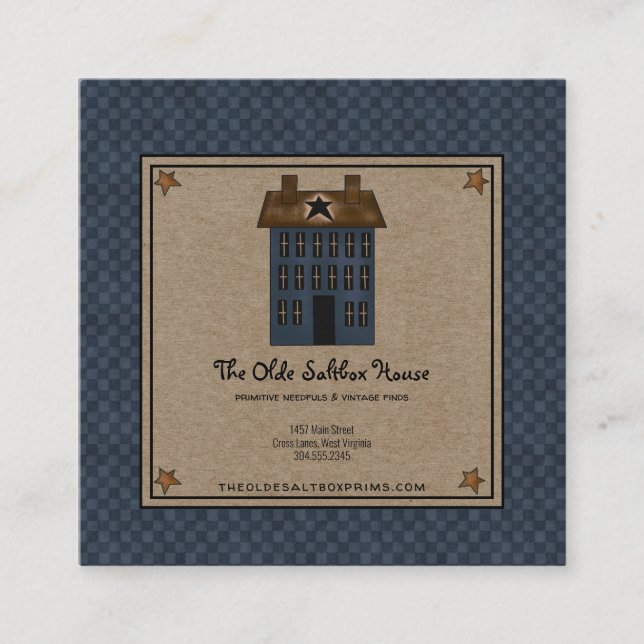 Carte De Visite Carré Maison de Saltbox de Campagne Primitive Étoiles ro (Devant)