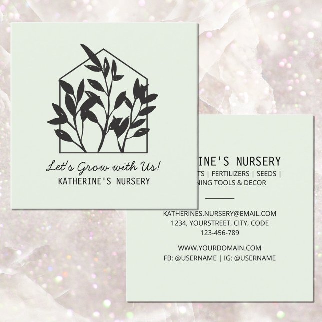 Carte De Visite Carré Maison Shop Nursery Moderne Abstrait Minimal (Front and Back side)