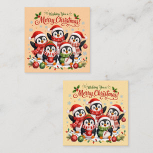 Carte De Visite Carré Manchots de Noël Kawaii