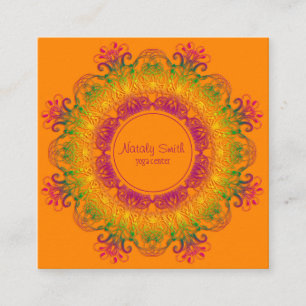 Carte De Visite Carré Mandala à fleurs ethniques. 