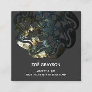 Carte De Visite Carré Mandala bio naturel sur gris foncé