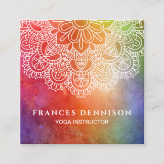 Carte De Visite Carré Mandala d'aquarelle d'instructeur de yoga