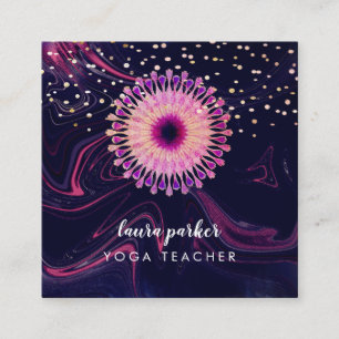 Carte De Visite Carré Mandala de méditation de yoga fleur de lotus à l'a
