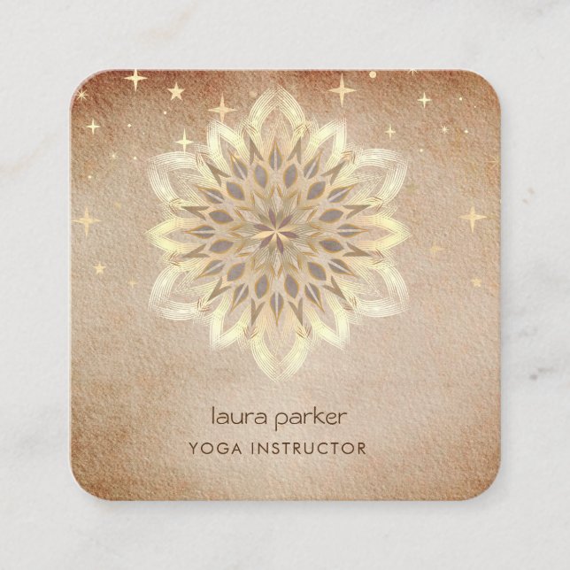 Carte De Visite Carré Mandala Elegant Massage Thérapie Lotus Yoga Enseig (Devant)