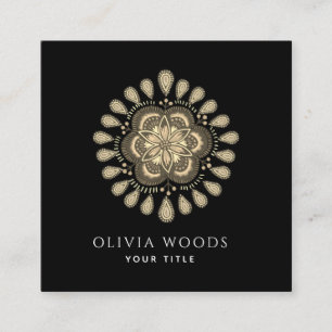 Carte De Visite Carré Mandala Floral Bohème Sombre Mystique