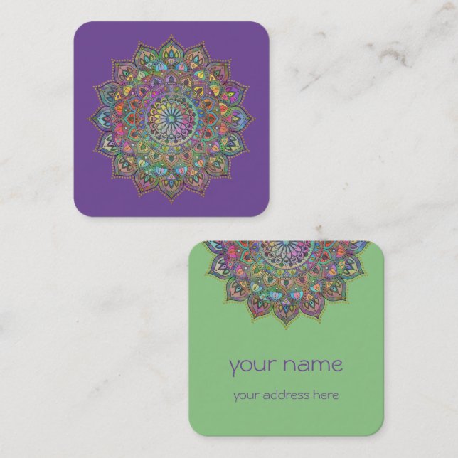 Carte De Visite Carré Mandala Inde Style 1 (Devant / Derrière)