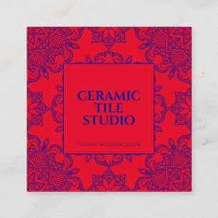 Carte De Visite Carré Mandala rouge motif de carreaux mosaïque sans cout