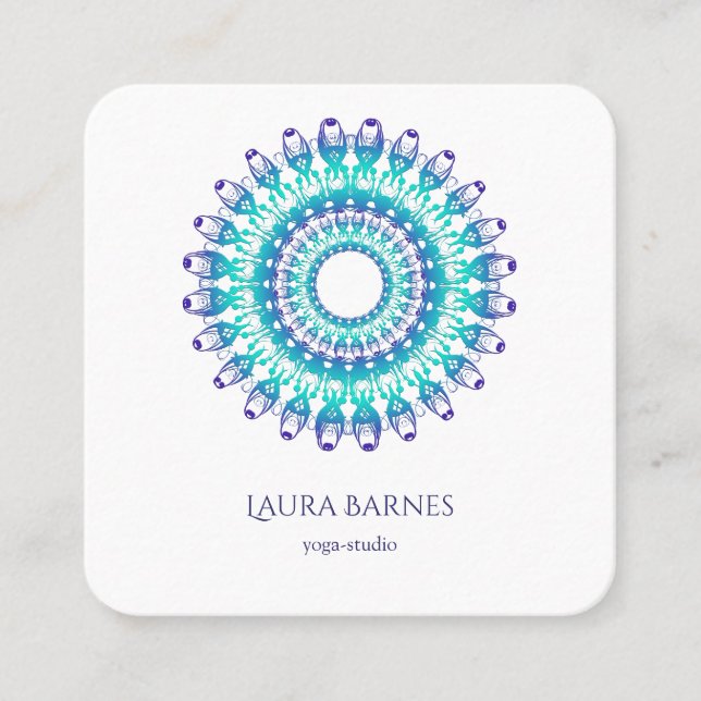 Carte De Visite Carré mandala turquoise ethnique. Texte (Devant)
