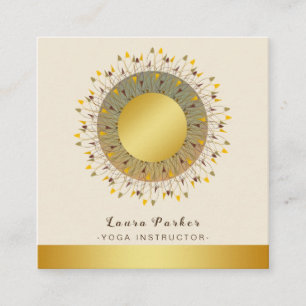 Carte De Visite Carré Mandala Yoga Instructor Classic Lotus Floral Gold