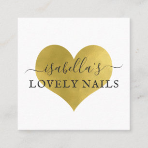 Carte De Visite Carré Manicuriste Nail Salon Gold Foil Coeur Script