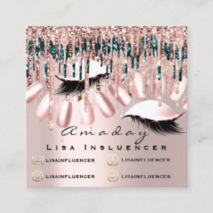 Carte De Visite Carré Manucure Clou Artiste Parties scintillant Rose soc