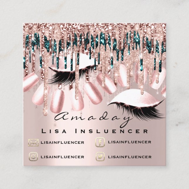 Carte De Visite Carré Manucure Clou Artiste Parties scintillant Rose soc (Devant)
