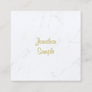 Carte De Visite Carré Manuscrit de marbre blanc élégant simple luxueux