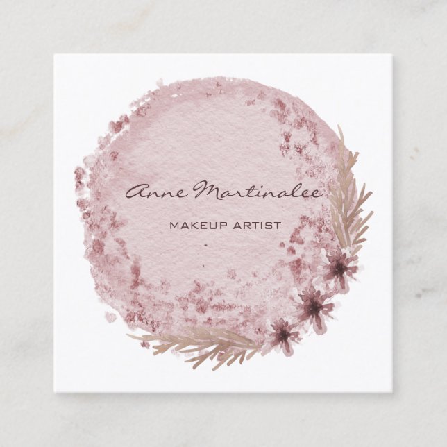 Carte De Visite Carré Maquillage Artiste aquarelle Boho rond Floral  (Devant)
