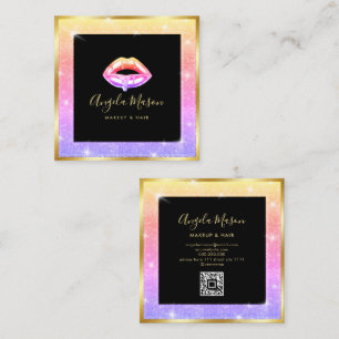 Carte De Visite Carré Maquillage Artiste Chic Salon QR Code unique