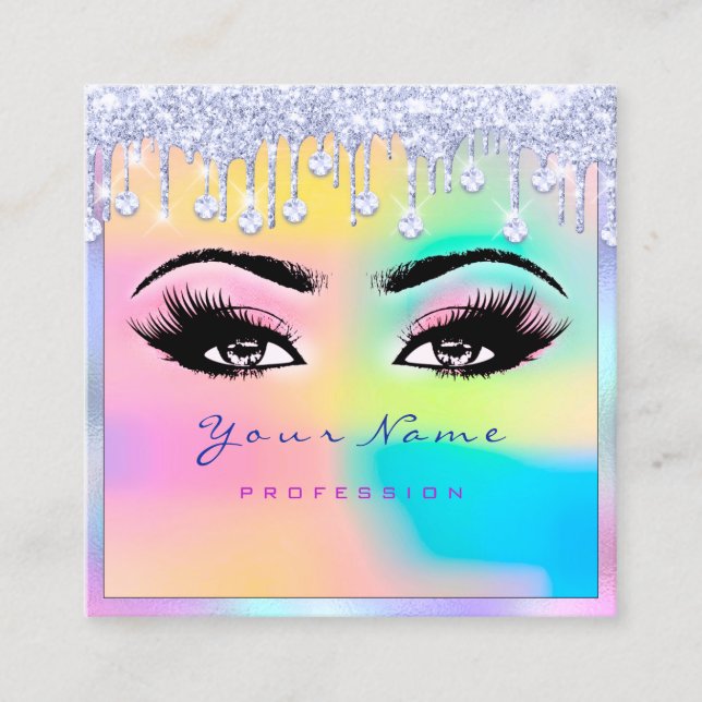 Carte De Visite Carré Maquillage Artiste Eyelash Holographe Rose Bleu Dr (Devant)
