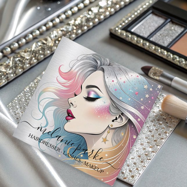 Carte De Visite Carré Maquillage Artiste Eyelashes QR Code Silver (Créateur téléchargé)