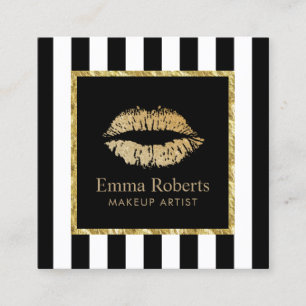 Carte De Visite Carré Maquillage Artiste Gold Lips Salon Moderne Stripes