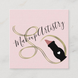 Carte De Visite Carré Maquillage Artiste Lipstick Faux Foil