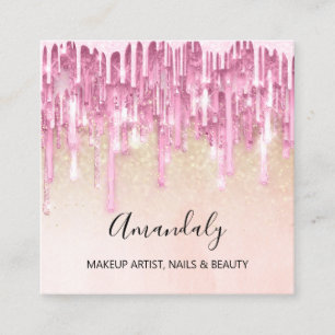 Carte De Visite Carré Maquillage Artiste Logo Rose Parties scintillant C