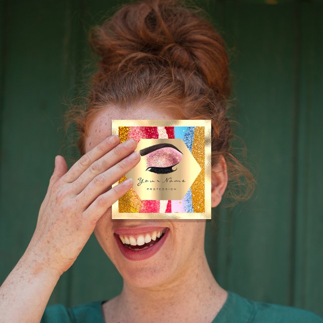 Carte De Visite Carré Maquillage Artiste Logo Strokes Eyelash Extension  (Makeup Artist Logo Strokes Eyelash Extension Brows Square Business Card)