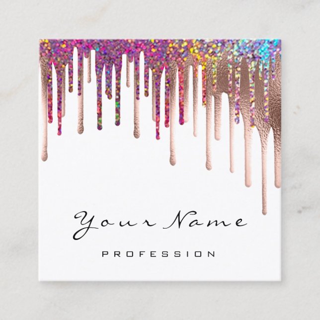Carte De Visite Carré Maquillage Artiste Nails Rose Rainbow Holograph Dr (Devant)