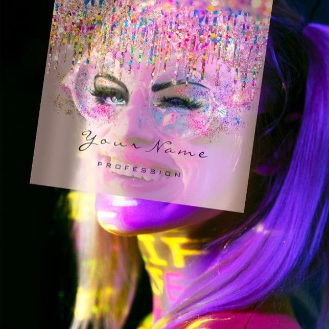 Carte De Visite Carré Maquillage Artiste Organisateur d'événements Holog (Makeup Artist Event Planner Holograph Unicorn Lash Square Business Card)