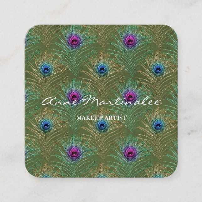 Carte De Visite Carré Maquillage Artiste Parties scintillant Peacock Fea (Devant)