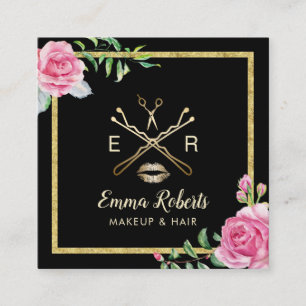 Carte De Visite Carré Maquillage Artiste Salon des cheveux Moderne Flora