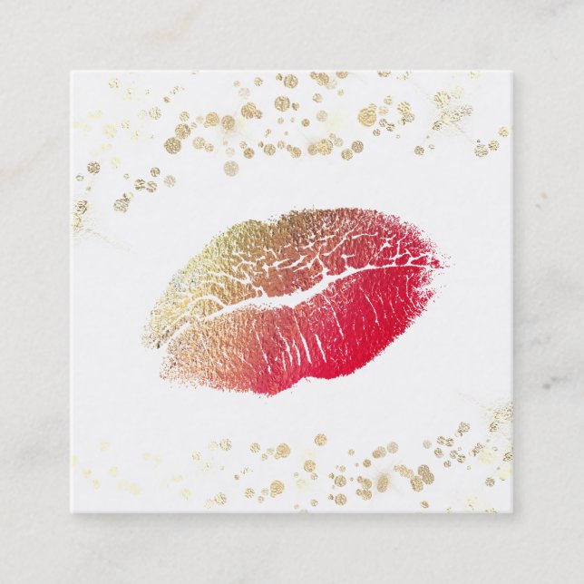 Carte De Visite Carré *~* Maquillage blanc Lèvres rouges Gold Confetti (Devant)