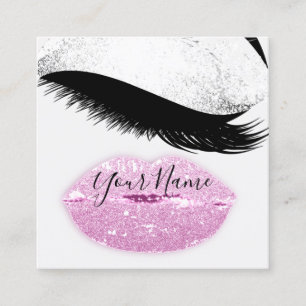 Carte De Visite Carré Maquillage Boutique rose Kiss Lips Lash QR Code gr