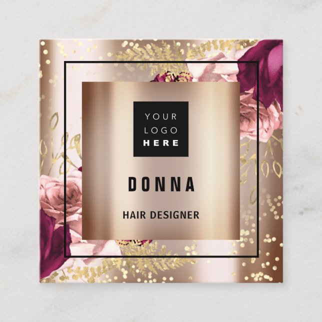 Carte De Visite Carré Maquillage Coiffure Beauté Logo QR CODE Rose Gold  (Devant)