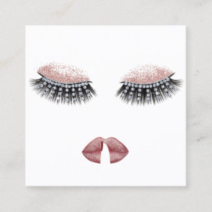Carte De Visite Carré Maquillage de cils et lèvres Artiste Rose Gold Be