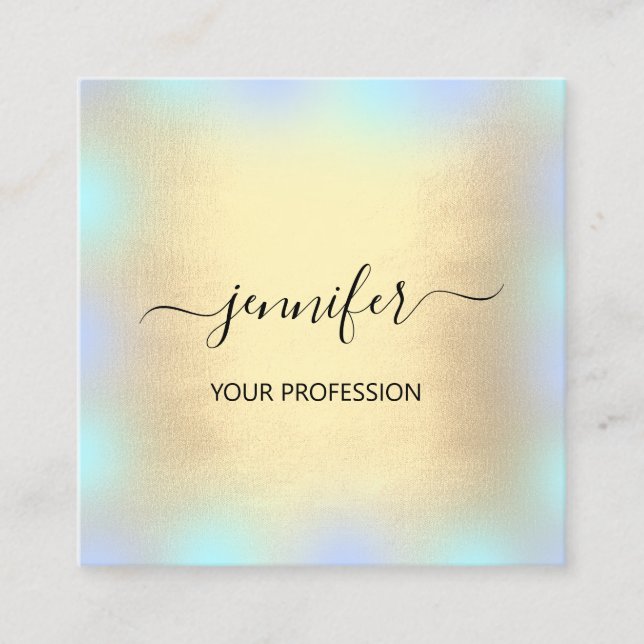 Carte De Visite Carré Maquillage professionnel Blue Ombré Gold Ombre. (Devant)