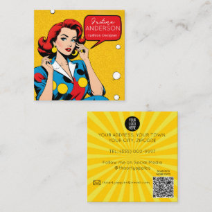 Carte De Visite Carré maquilleur Retro Pop Art Lady femme Wow