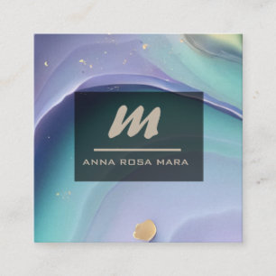 Carte De Visite Carré *~* Marbre arc en ciel QR PASTEL Luxe Initial AP66