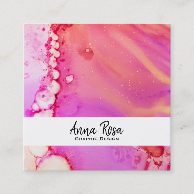 Carte De Visite Carré *~* Marbre de flux Gras Aquarelle biologique Abstr (Devant)