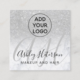 Carte De Visite Carré Marbre maquillage parties scintillant argent logo