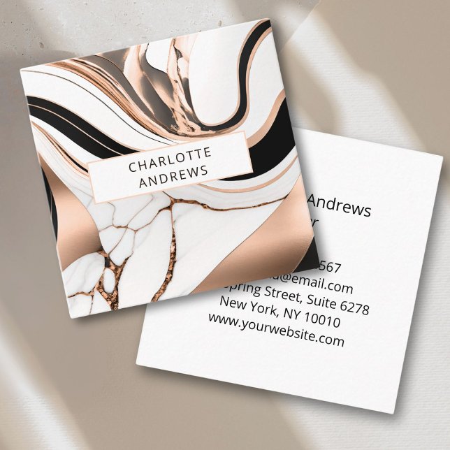 Carte De Visite Carré Marbre moderne Rosegold (Modern Marble Rosegold Square Business Card)