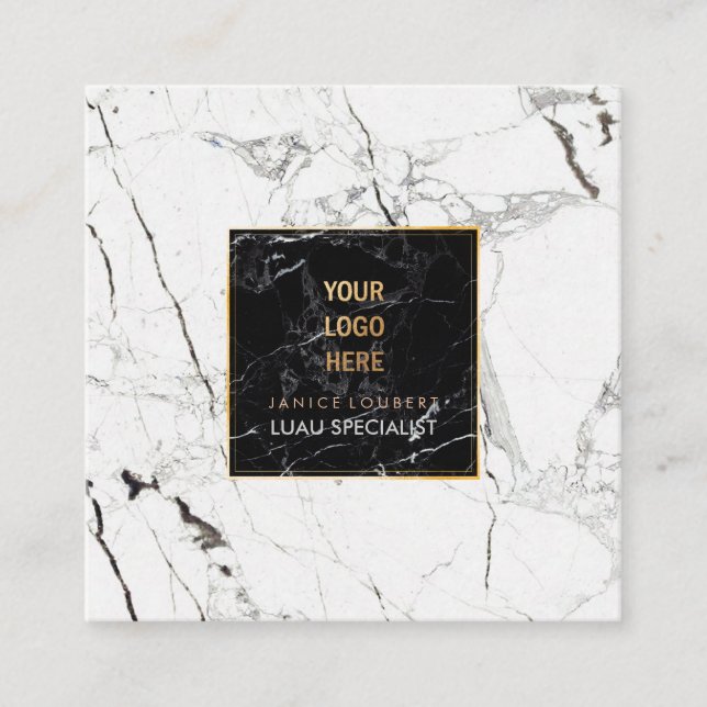 Carte De Visite Carré Marbre PixDezines /Noir+Blanc (Devant)