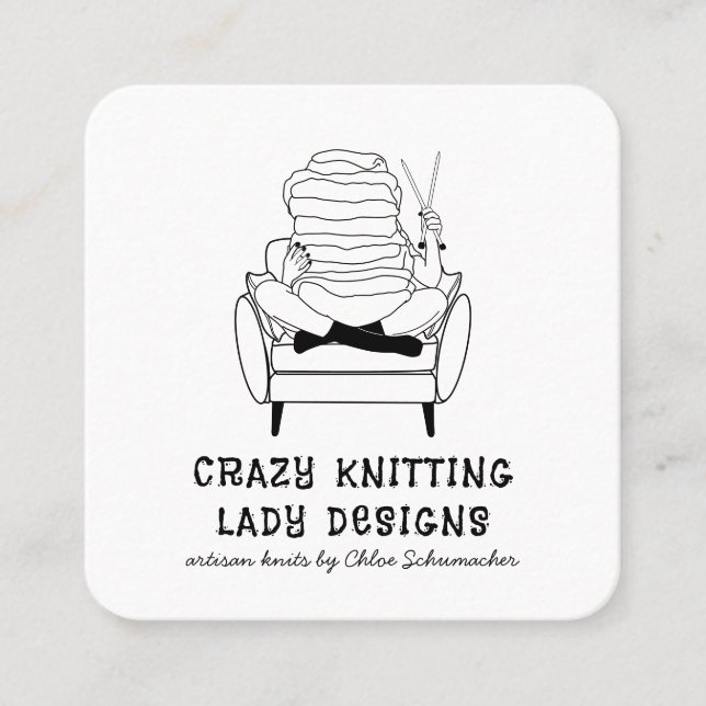Carte De Visite Carré Marchandises mignonnes Tricot Lady Knit Personnali (Devant)