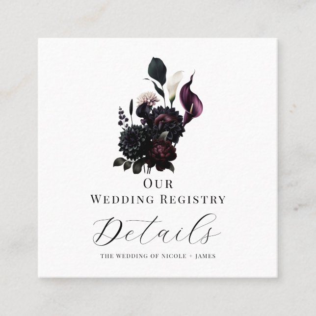 Carte De Visite Carré Mariage floral romantique Dark Moody (Devant)