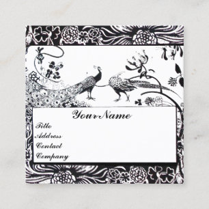 Carte De Visite Carré MARIAGE OISEAUX DE L'AMOUR / PAONS MONOGRAMME Noir